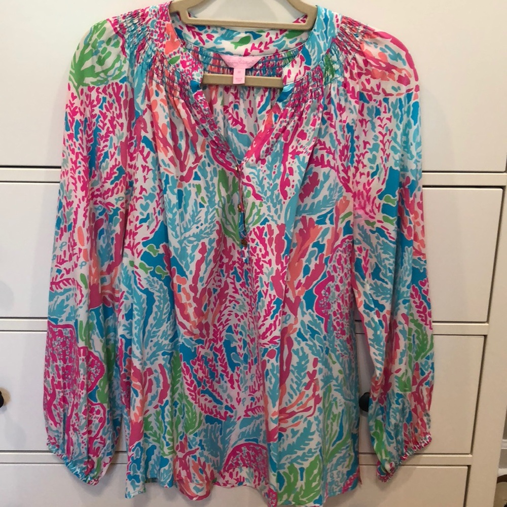 Lilly Pulitzer Vibrant Pink and Blue Blouse
